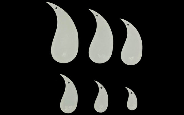A SET OF 6 ACRYLIC PAISLEY/TEAR DROP SEWING/CRAFT TEMPLATES