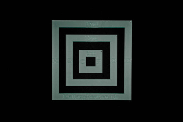 A SET OF SEVEN ACRYLIC QUILTING SQUARE SEWING/CRAFT TEMPLATES CM