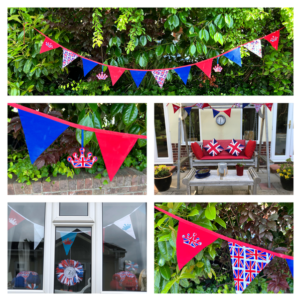 CORONATION BUNTING BUNDLE - 20X20CM (DROP) TRIANGLE TEMPLATES, A SET OF 6CM LETTER TEMPLATES PLUS BOX, A 4" CROWN TEMPLATE