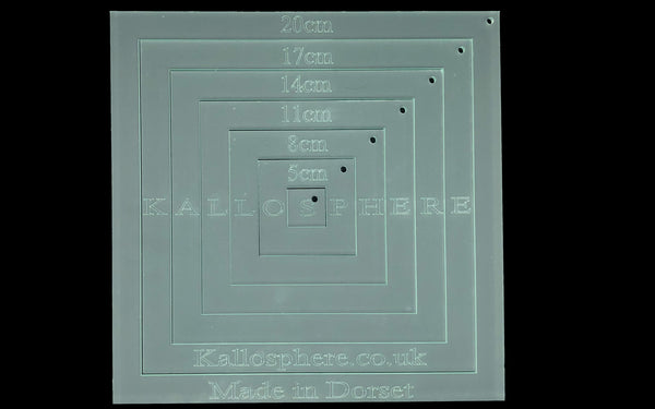 A SET OF SEVEN ACRYLIC QUILTING SQUARE SEWING/CRAFT TEMPLATES CM