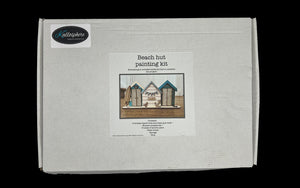 Wooden beach hut painting kit - blue, silver and white