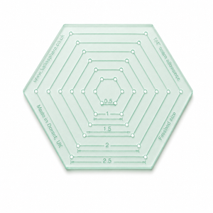 A SET OF FIVE HEXAGON ACRYLIC SEWING/CRAFT TEMPLATES INC 1/4” SEAM