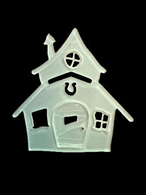 Kallosphere Whimsy House frosted acrylic sewing/craft template for quilting, appliqué and other craft projects, showing precise laser-cut edges 