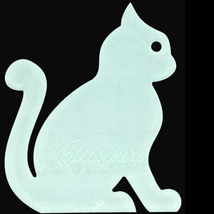 Kallosphere cat sitting, side profile, acrylic template for appliqué and other craft projects, precise laser cut edges