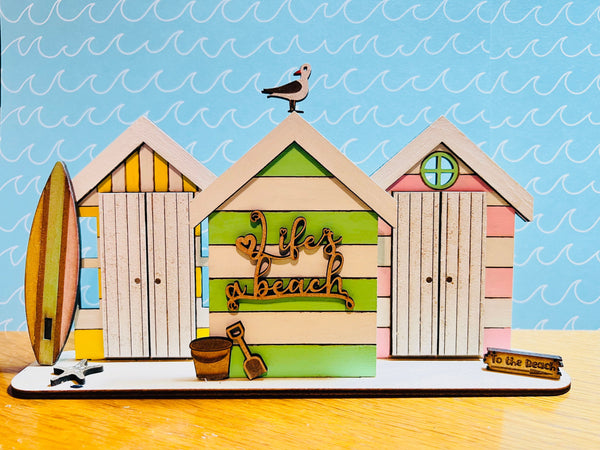 Wooden beach hut painting kit - red, yellow, blue and white