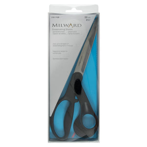 Milward 25cm dressmaking shears with a black plastic handle and stainless steel blades, shown on a white background.