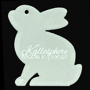 Kallosphere Rabbit sitting, side profile, acrylic template for appliqué and other craft projects, precise laser cut edges