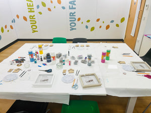 Wooden beach hut painting kit - blue, silver and white