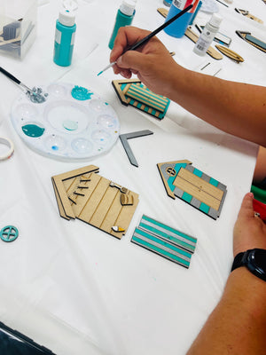 Wooden beach hut painting kit - red, yellow, blue and white