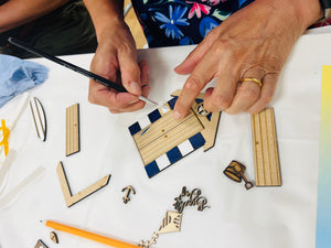 Wooden beach hut painting kit - red, yellow, blue and white