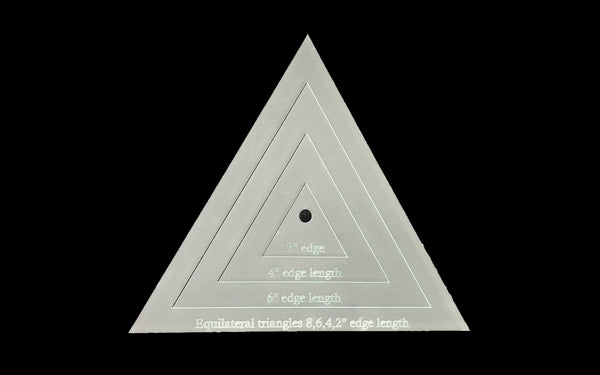 A SET OF FOUR EQUILATERAL TRIANGLE ACRYLIC SEWING QUILTING CRAFT TEMPLATES