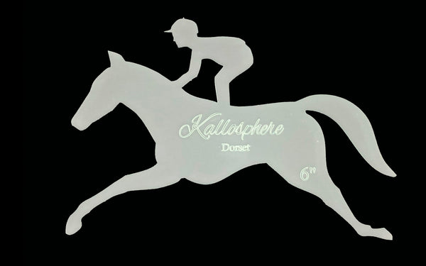 A HORSE AND JOCKEY ACRYLIC SEWING/CRAFT TEMPLATE from 4"