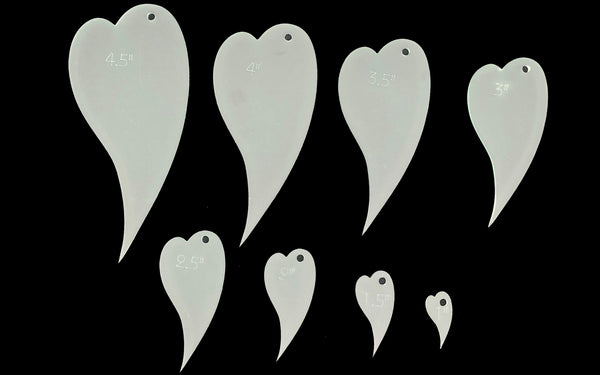 A SET OF 8 ACRYLIC CURVED HEART SEWING/CRAFT TEMPLATES