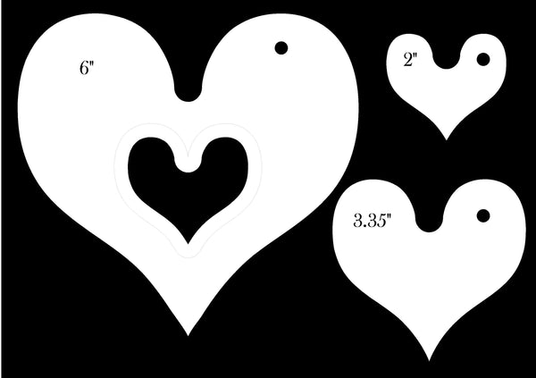 SET OF THREE HEART ACRYLIC MACHINE QUILTING TEMPLATES 4MM OR 6MM THICK