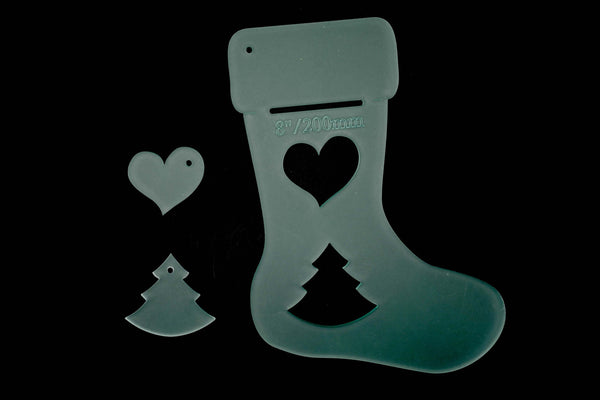 ACRYLIC STOCKING TEMPLATE WITH HEART AND TREE MINI TEMPLATES PLUS 1/4" SPACER