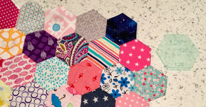 A SET OF SEVEN ACRYLIC HEXAGON SEWING/CRAFT STENCILS FOR QUILTING