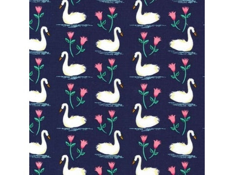 MICHAEL MILLER FABRIC - SWANS A SWIMMING - MIDNIGHT