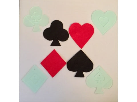 A SET OF ACRYLIC HEARTS, DIAMONDS, SPADES AND CUBS TEMPLATES