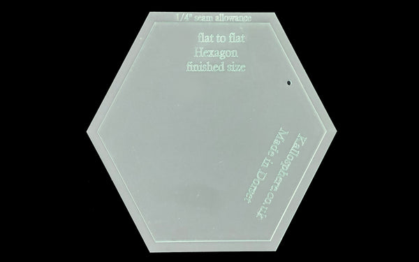 A HEXAGON ACRYLIC SEWING/CRAFT TEMPLATE INC A SEPARATE 1/4” SEAM - FROM 1"