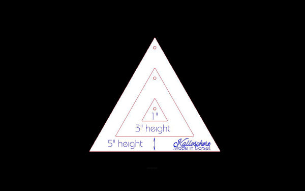 A SET OF THREE 60 DEGREE EQUILATERAL TRIANGLE SEWING/QUILTING/CRAFT TEMPLATES from 1” height