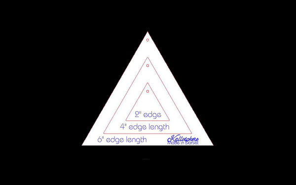 A SET OF THREE 60 DEGREE EQUILATERAL TRIANGLE SEWING/QUILTING/CRAFT TEMPLATES from 2” edge length