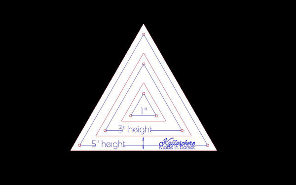 A SET OF THREE 60 DEGREE EQUILATERAL TRIANGLE SEWING/QUILTING/CRAFT TEMPLATES from 1” height plus 1/4” seam