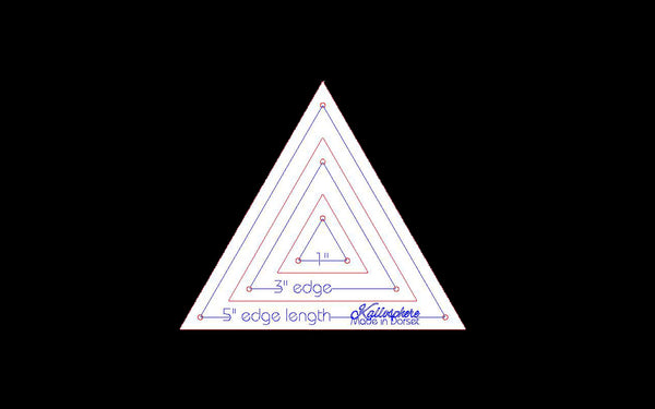 A SET OF THREE 60 DEGREE EQUILATERAL TRIANGLE SEWING/QUILTING/CRAFT TEMPLATES from 1” edge length plus 1/4" seam